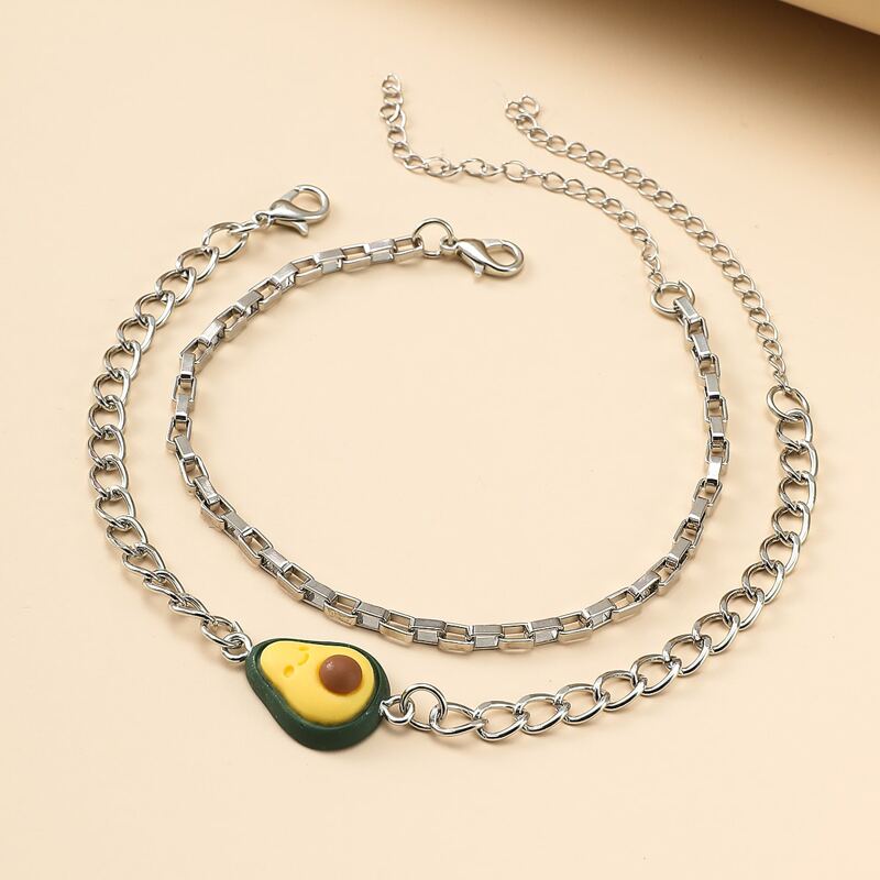 

2pcs Avocado Charm Chain Bracelet, Silver