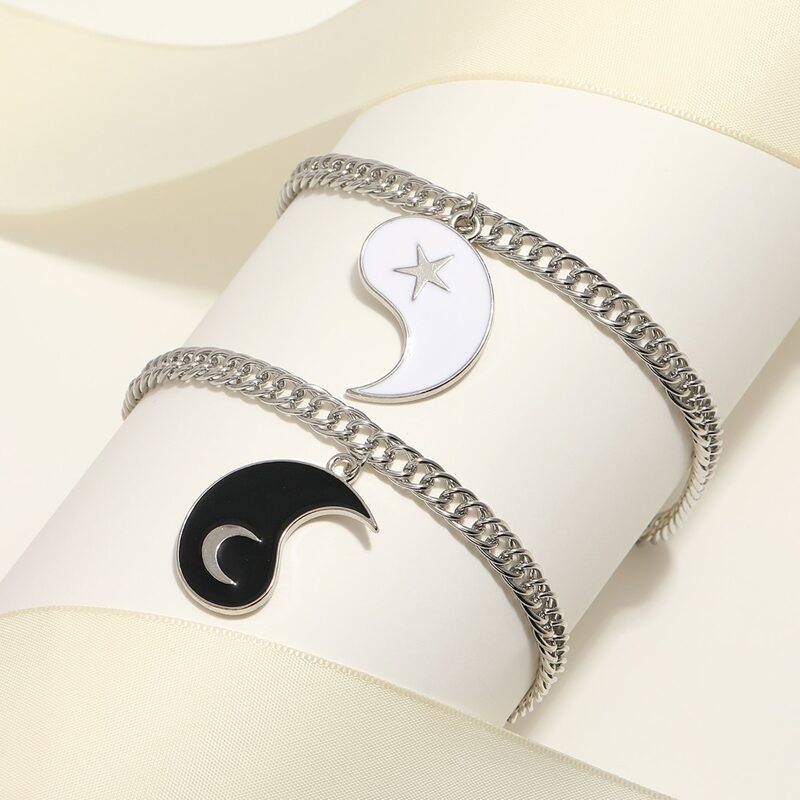 

2pcs Yin & Yang Anklet, Black and white
