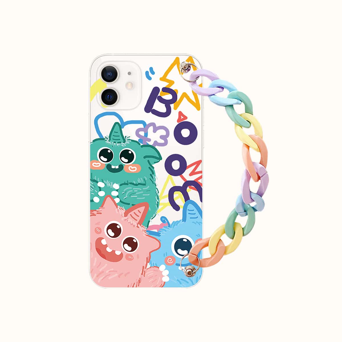 

Cartoon Pattern Phone Case With Chunky Chain, Multicolor