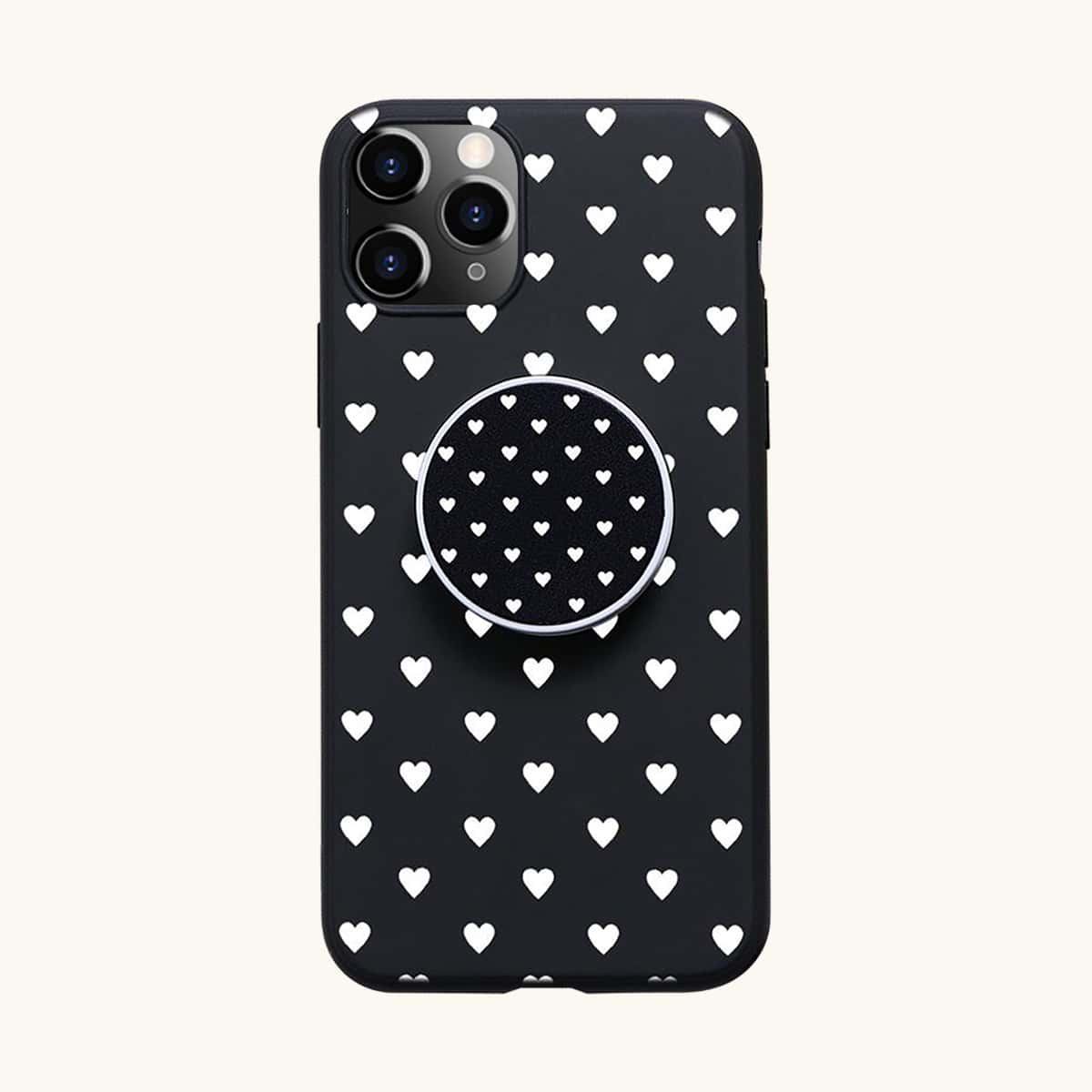 

Heart Print Phone Case With Phone Holder, Black and white