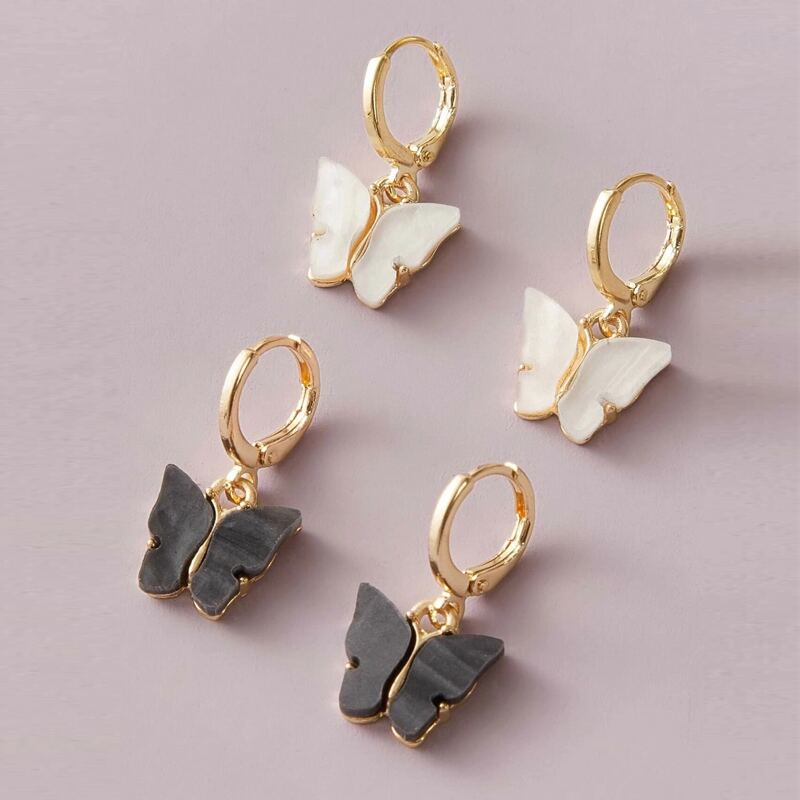 

2pairs Butterfly Design Earrings, Multicolor