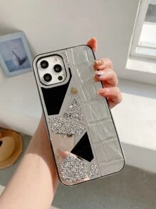 Rhinestone Decor Crocodile Pattern Phone Case - Silver - View 2
