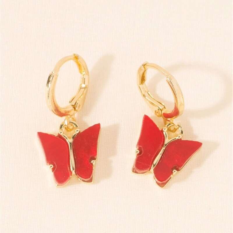 

1pair Butterfly Design Earrings, Red