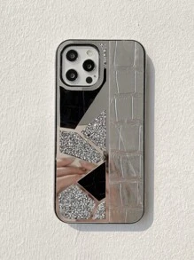 Rhinestone Decor Crocodile Pattern Phone Case - Silver - View 3