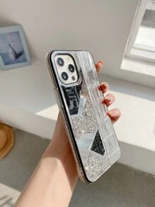 Rhinestone Decor Crocodile Pattern Phone Case - Silver - View 4
