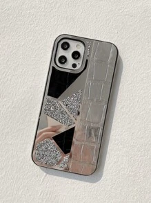 Rhinestone Decor Crocodile Pattern Phone Case - Silver - View 5