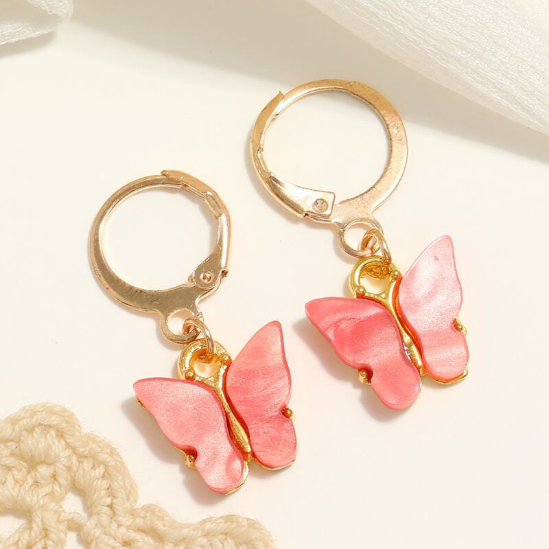 

1pair Butterfly Design Earrings, Hot pink