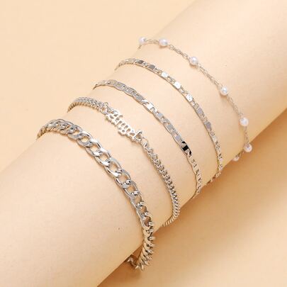 5入組字母與假珍珠裝飾手鍊