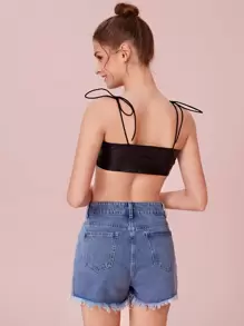PU Knot Front Bralette - Black - View 2