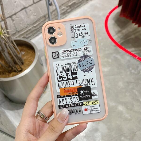 

Label Pattern Contrast Frame Phone Case, Multicolor