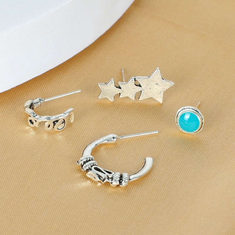 

4pcs Star Design Earrings, Multicolor