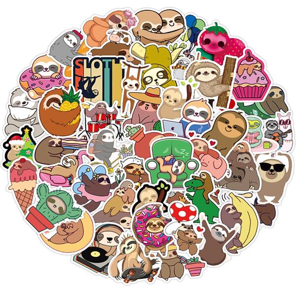 

50pcs Sloth Pattern Sticker, Multicolor