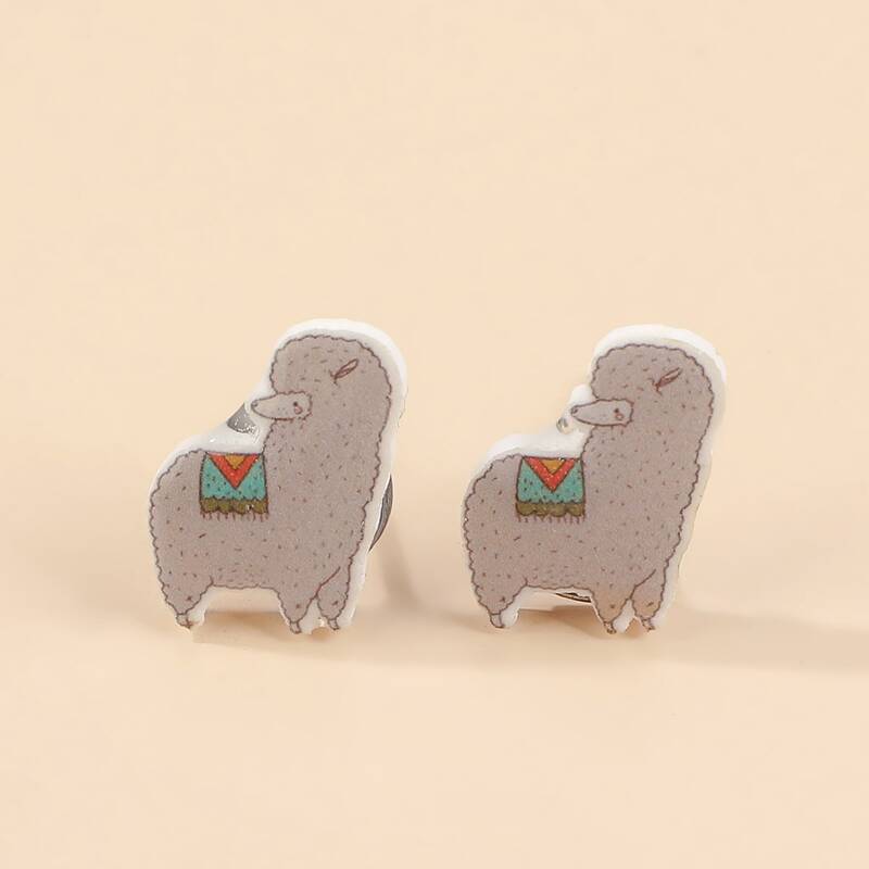 

1pair Cartoon Design Earrings, Grey