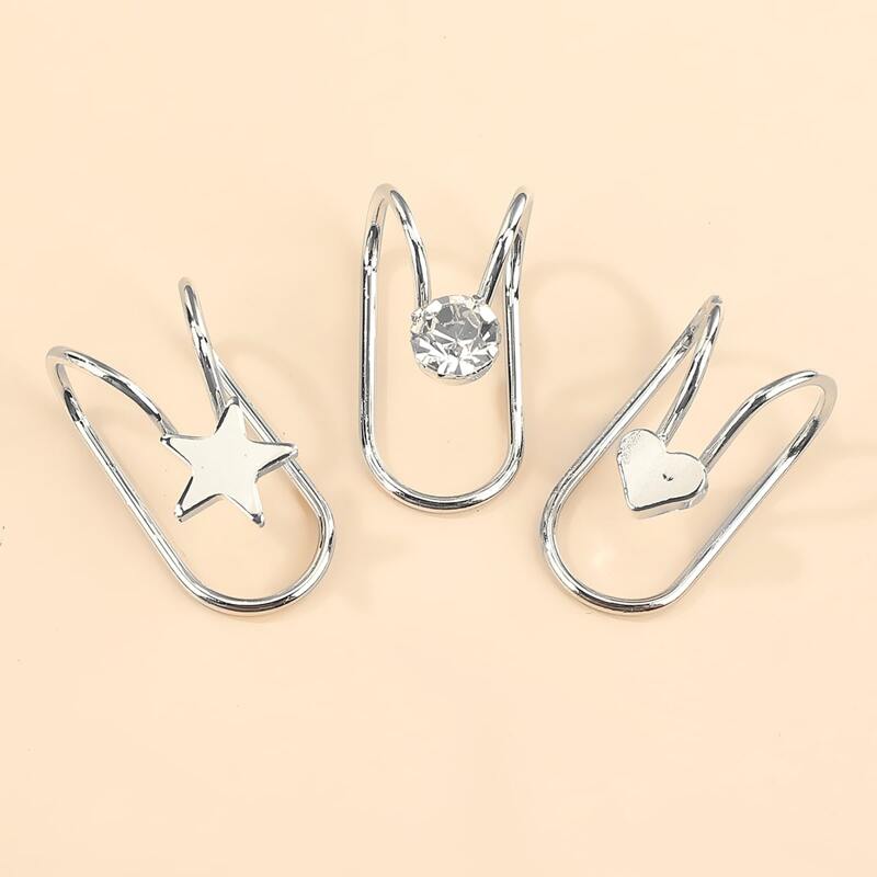 

3pcs Star & Heart Design Ear Cuff, Silver