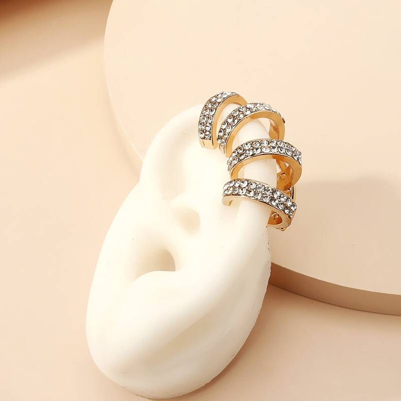 

1pc Rhinestone Decor Ear Cuff, Gold