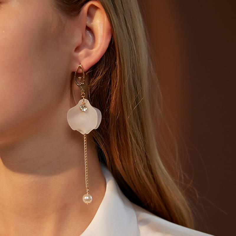 

1pair Faux Pearl Drop Earrings, Gold
