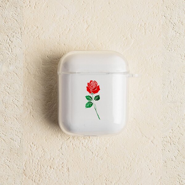 

Прозрачный чехол для Airpods с узором розы