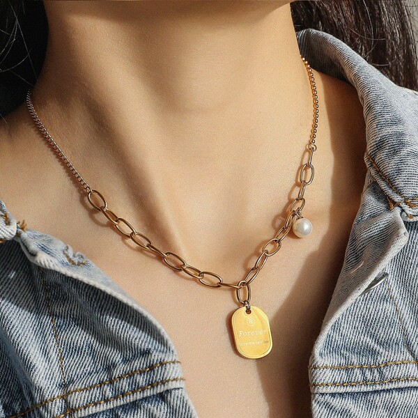 

Letter Graphic Geometric Charm Necklace, Gold