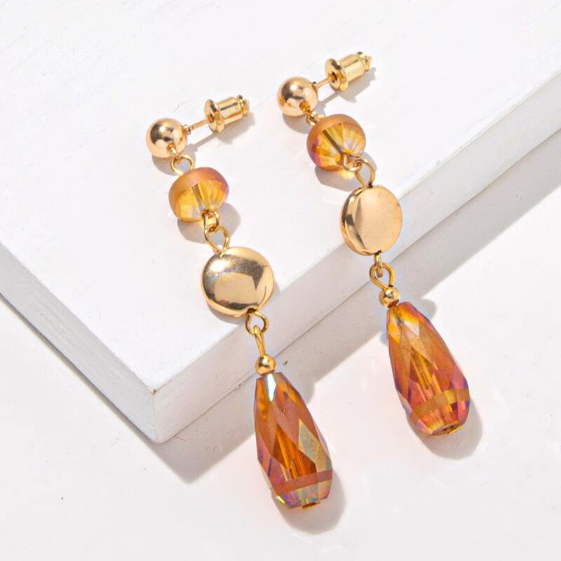 1pair Crystal Design Drop Earrings, Multicolor