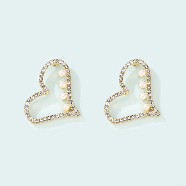 

Rhinestone Heart Decor Stud Earrings, Gold