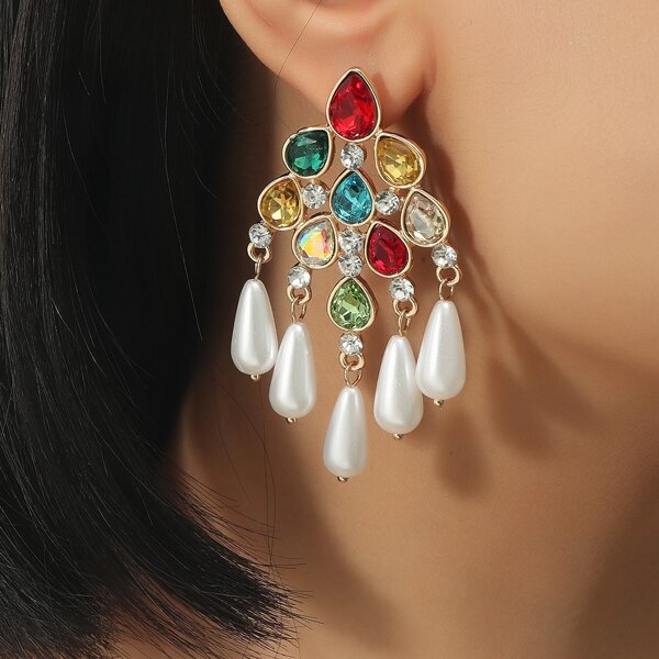 

Faux Pearl & Rhinestone Decor Drop Earrings, Multicolor