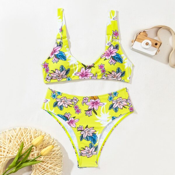

Floral High Waisted Bikini Swimsuit, Multicolor