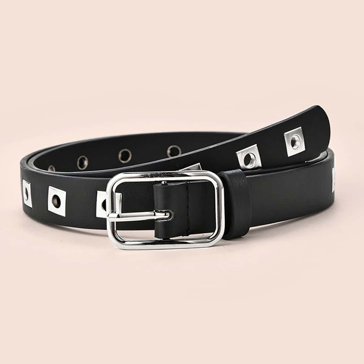 Eyelet Buckle Belt, Black