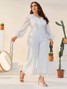 SHEIN Jumpsuit palazzo de manga farol con diseño fruncido - Blanco - Ver 1