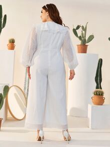 SHEIN Jumpsuit palazzo de manga farol con diseño fruncido - Blanco - Ver 2