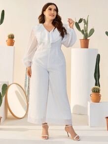 SHEIN Jumpsuit palazzo de manga farol con diseño fruncido - Blanco - Ver 3