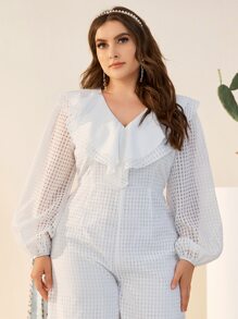 SHEIN Jumpsuit palazzo de manga farol con diseño fruncido - Blanco - Ver 4