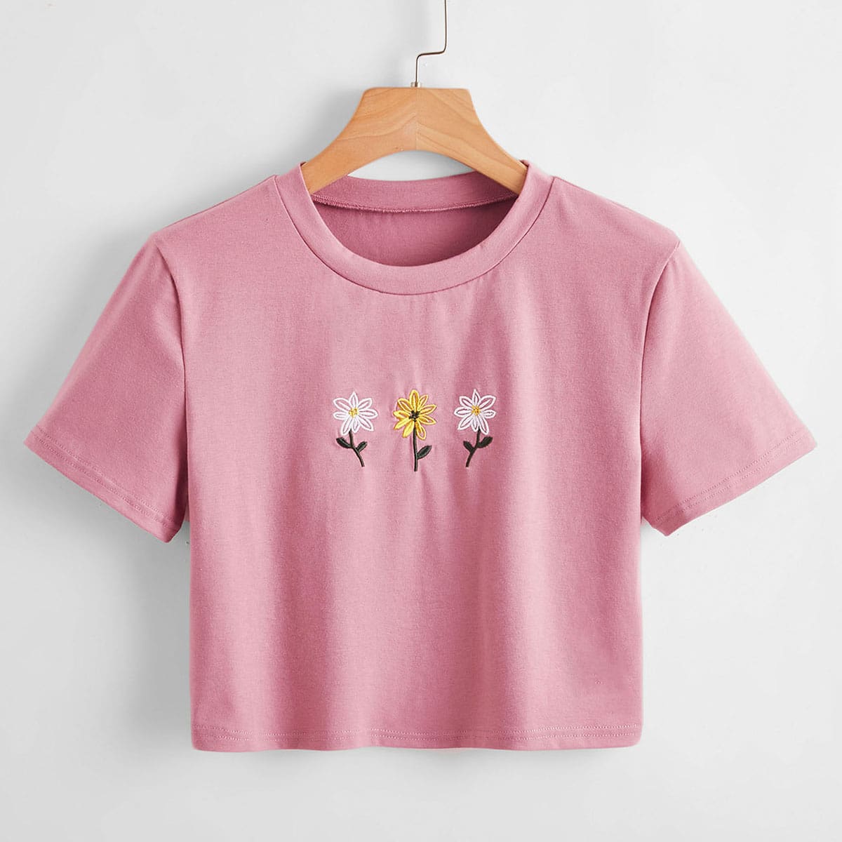 

Floral Embroidery Crop Top, Pink