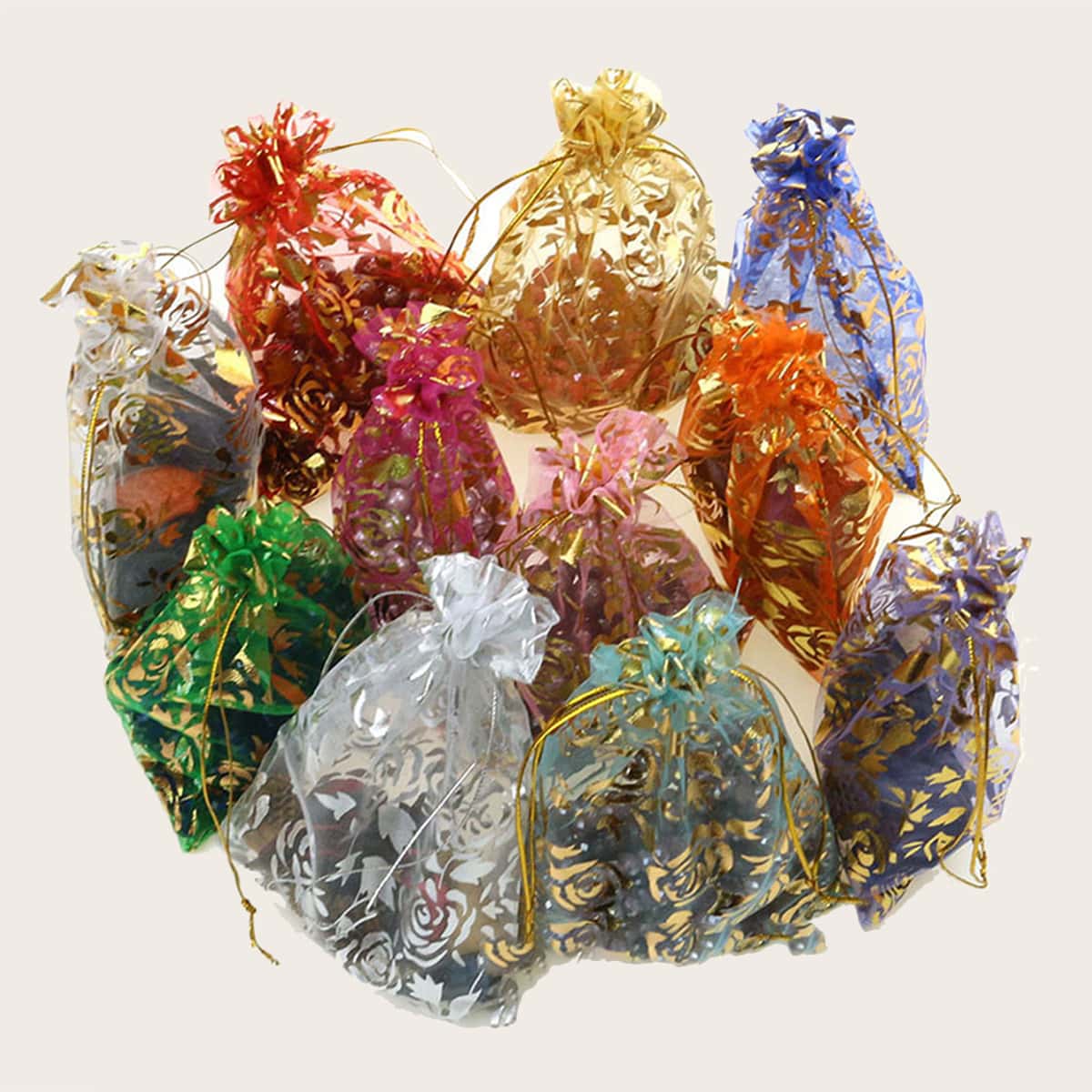 

10pcs Rose Pattern Drawstring Storage Bag, Multicolor