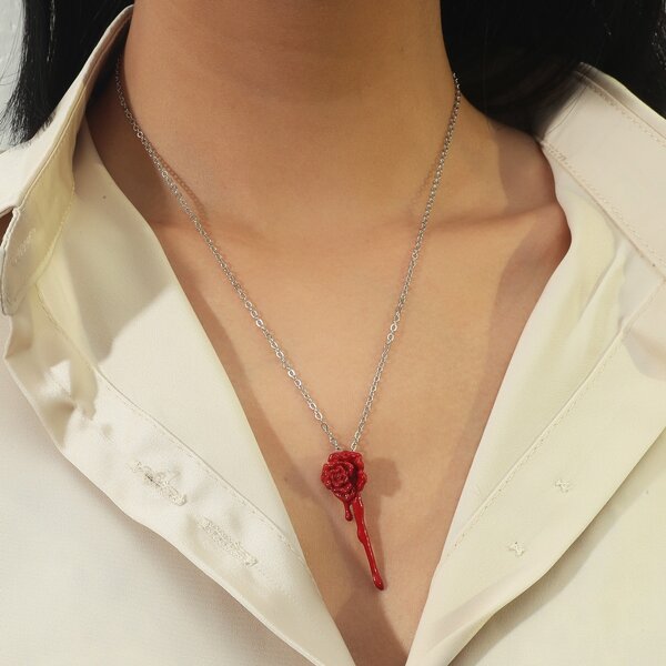 

Flower Charm Necklace, Red