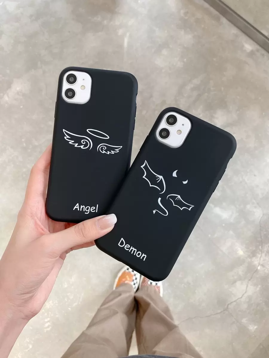 2入組情侶圖案手機殼 - 黑與白 - 查看 1