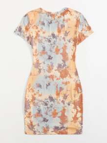 SHEIN EZwear 字母圖案紮染包臀連衣裙 - 彩色 - 查看 2