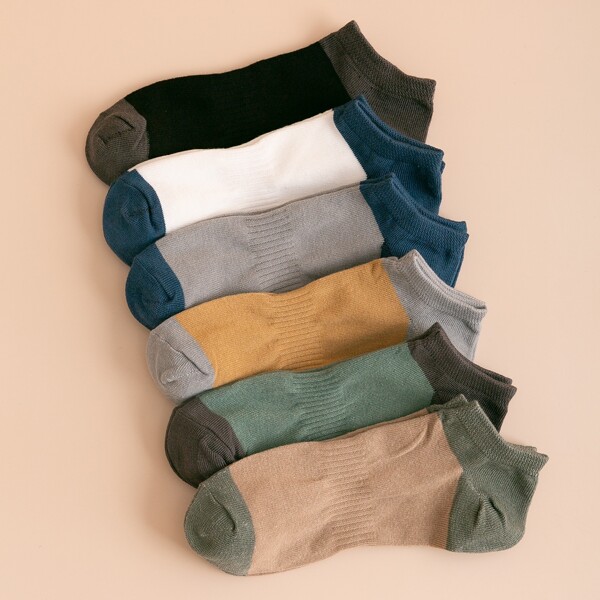 

6pairs Men Color Block Socks, Multicolor