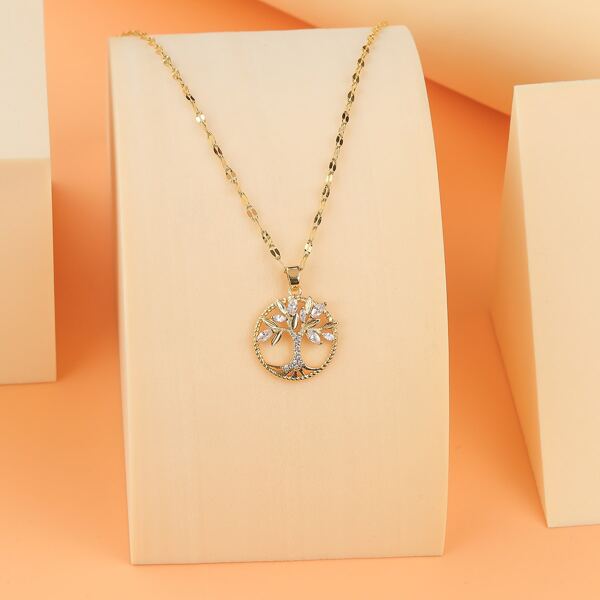 

Rhinestone Tree Charm Necklace, Gold