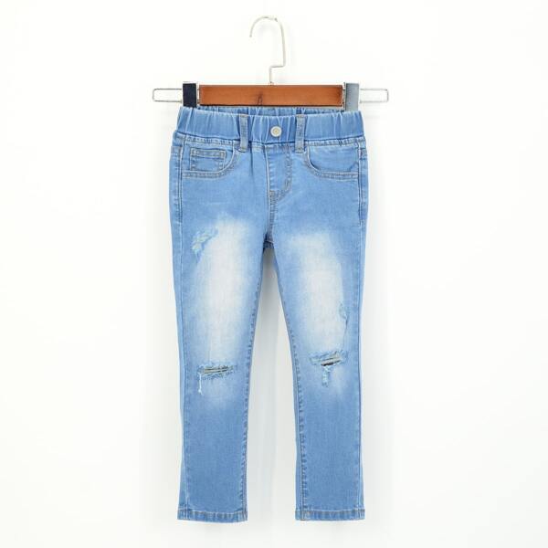 

Toddler Girls Ripped Washed Jeans, Light wash