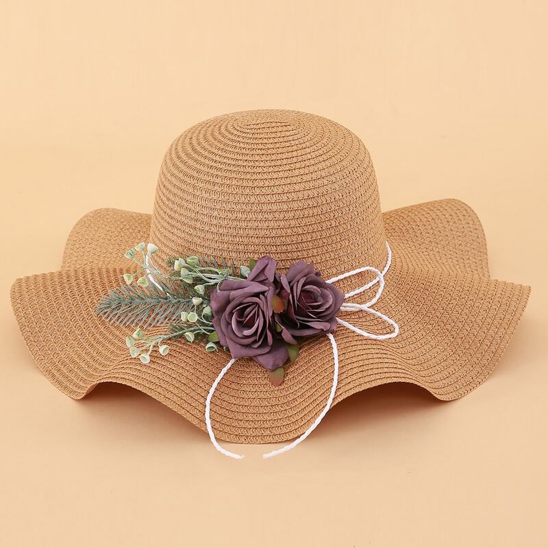 

Flower Decor Straw Hat, Khaki