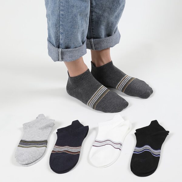 

5pairs Men Striped Print Ankle Socks, Multicolor