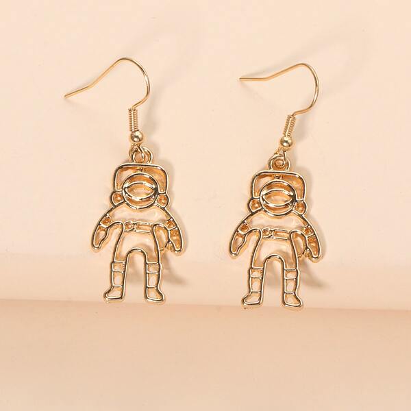 

Astronaut Design Drop Earrings, Gold