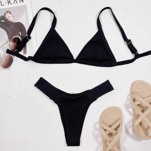 

V Neck Bikini Swimsuit, Black
