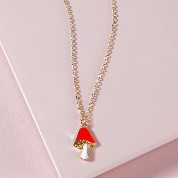 

Mushroom Charm Necklace, Red