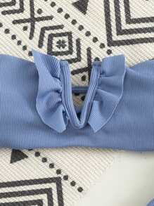 Rib V Wired Bandeau Bikini Set Summer Beach - Blue - View 3