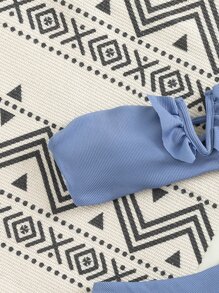 Rib V Wired Bandeau Bikini Set Summer Beach - Blue - View 6