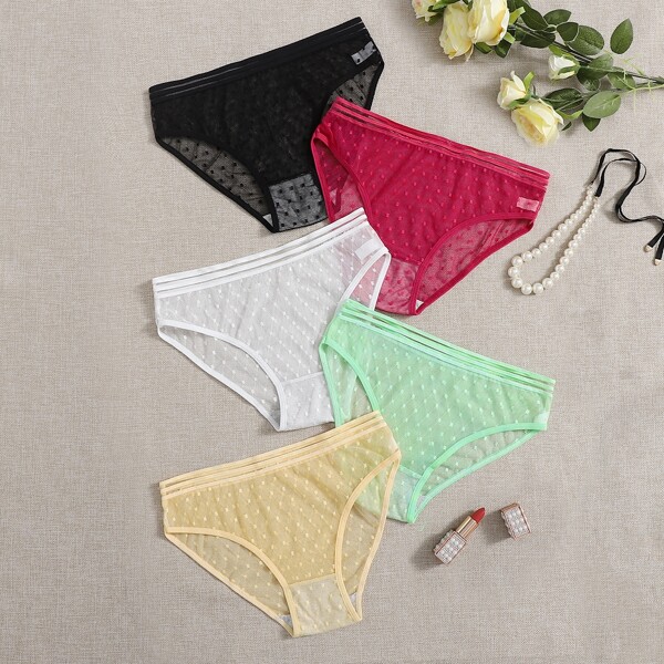 

5pack Sheer Mesh Panty Set, Multicolor