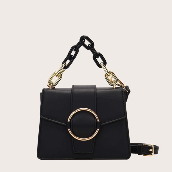 

Metal Decor Chain Square Bag, Black