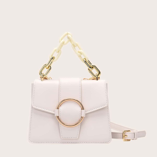 

Metal Decor Chain Square Bag, Beige