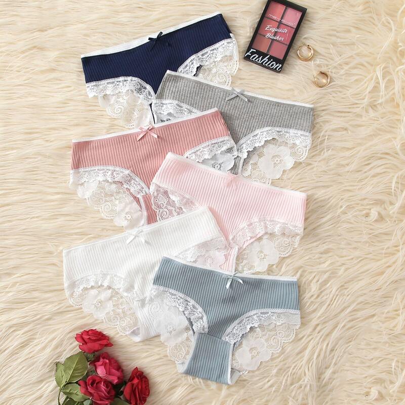 

6pack Contrast Floral Lace Panty Set, Multicolor